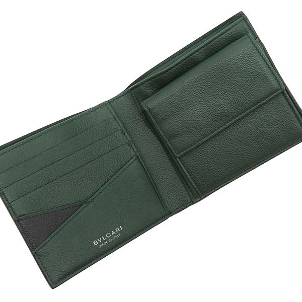 BVLGARI 二つ折り財布 黒緑 レザー