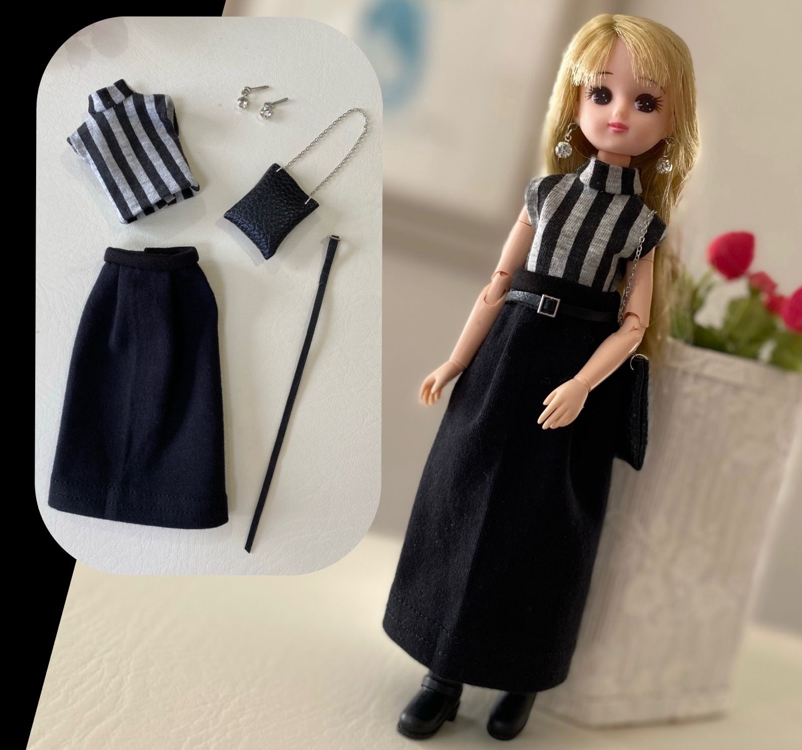 リカちゃんハンドメイド服 ロングタイトスカートコーデ5点セット 