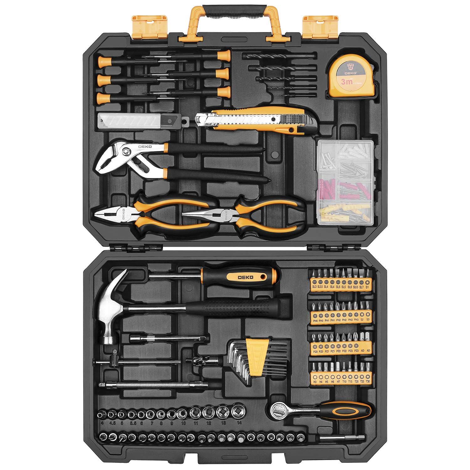 Size:196PCS DEKO 196点 ホームツールセット 工具セット 家庭用 日曜大工 DIYセット 作業工具セット 家具の組み立て 住まいのメンテナンス用 修理道具セット 便利な収納ケース付き