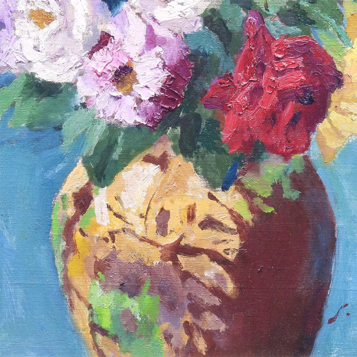 黒田重太郎 宋壺の薔薇 油彩6号 静物画 花 バラ 共シール 二紀会創立