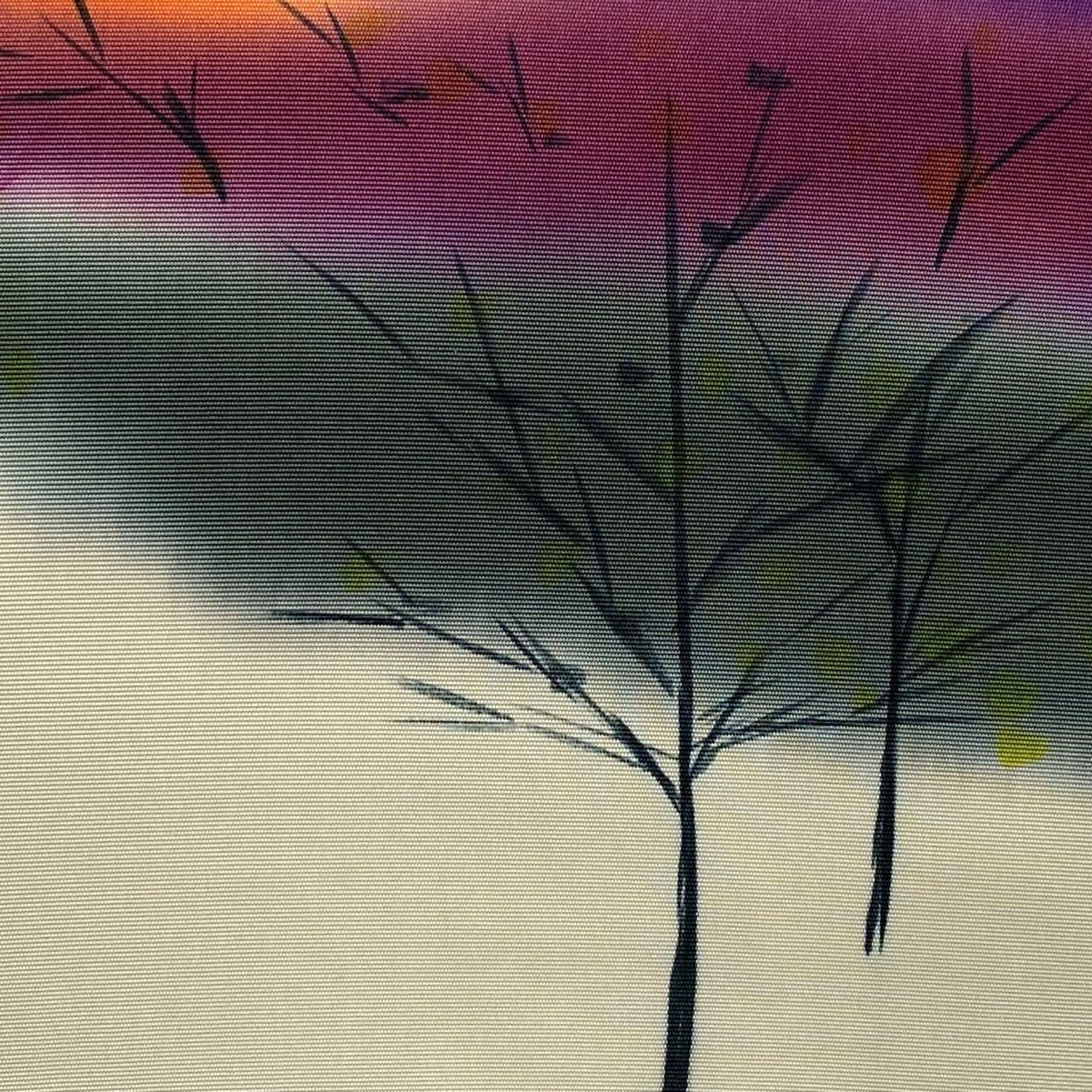 名古屋帯 秀品 落款 樹木 霞 濃紫 正絹