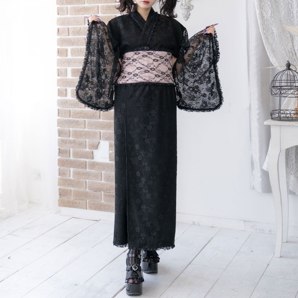 夢展望公式 [新品未使用] 総レースセットアップ浴衣 [ブラック