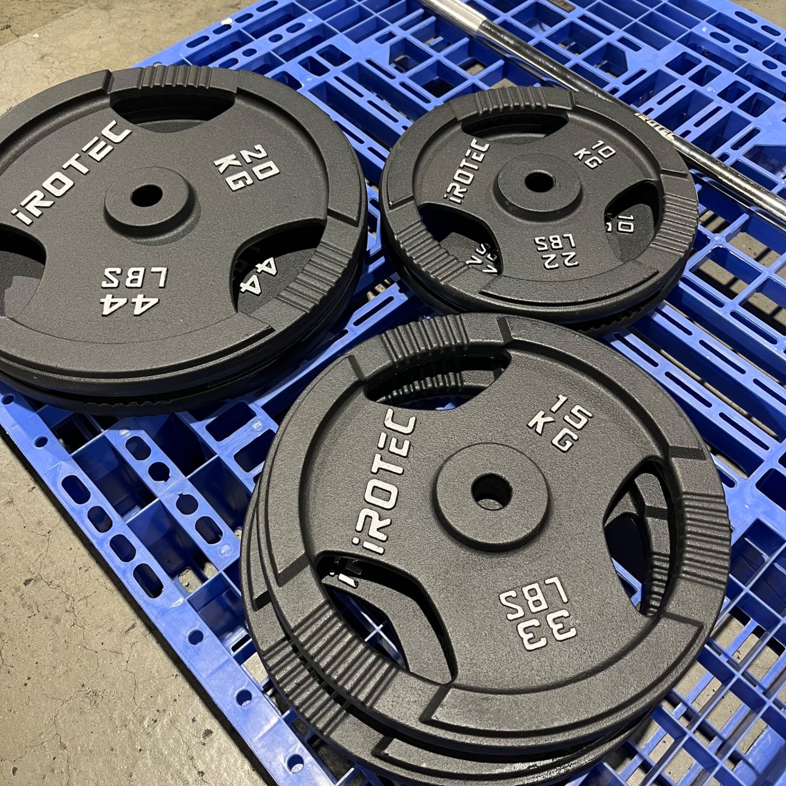 IROTEC ショートアイアンバーベルセット 径 28mmシャフト ベンチプレス バーベル-プレート98kg Aランク 279