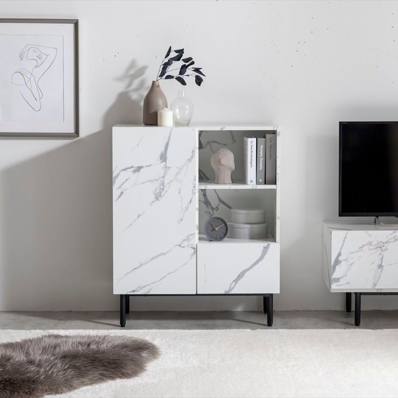 大理石柄 キャビネット 幅72cm 収納家具 リビング収納 ラック チェスト おしゃれ MARWIL-DEMENAGEMENTS_CH