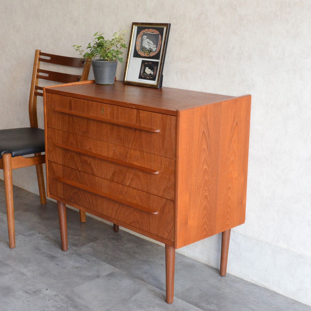 デンマーク 北欧ヴィンテージ チーク 3段チェスト 鍵付 北欧家具 洋タンス ミッドセンチュリー 北欧デザイン