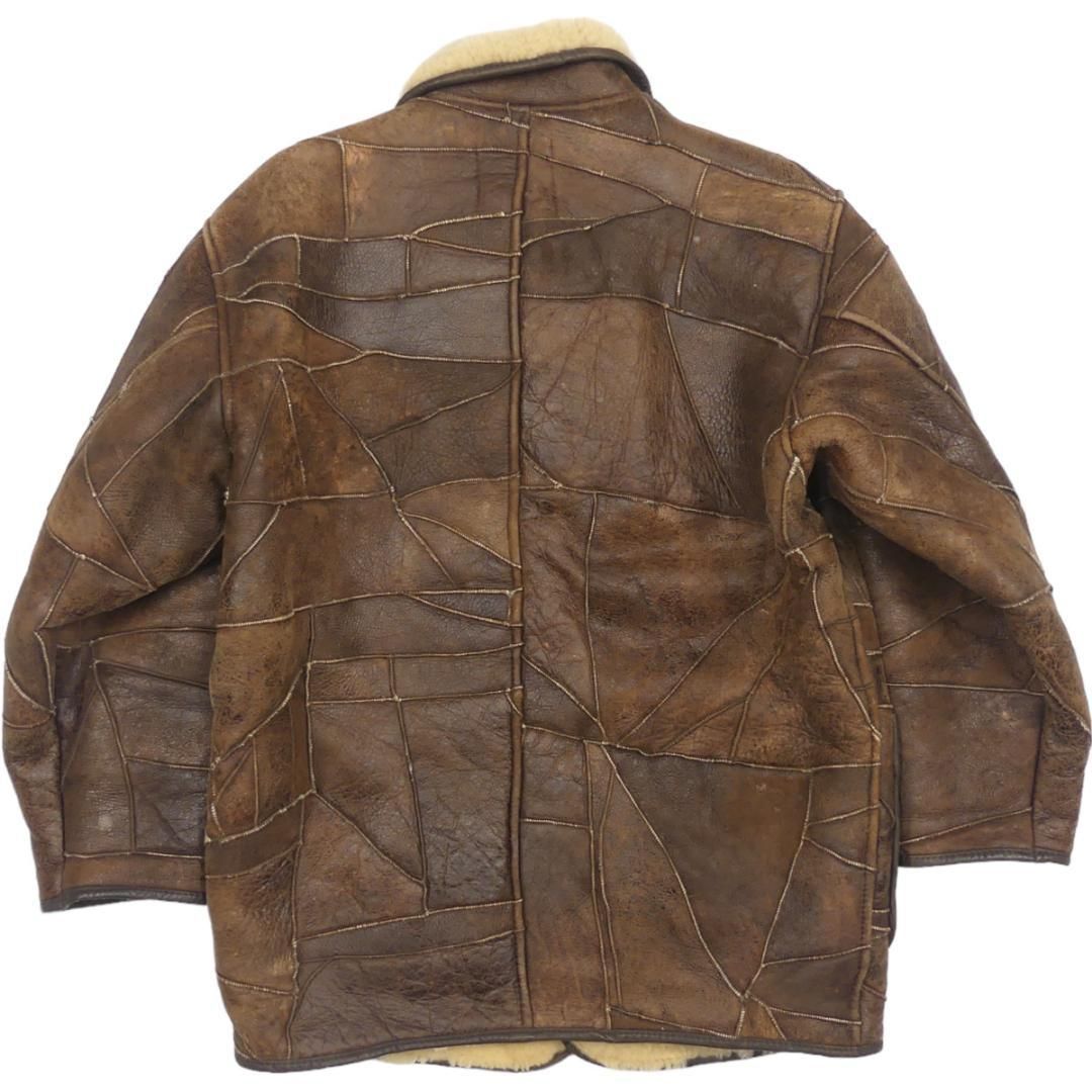 デッドストック レザー パッチワーク ムートンジャケット 80s~ 0746. 1980's issey miyake mouton jacket ダークブラウン パッチ