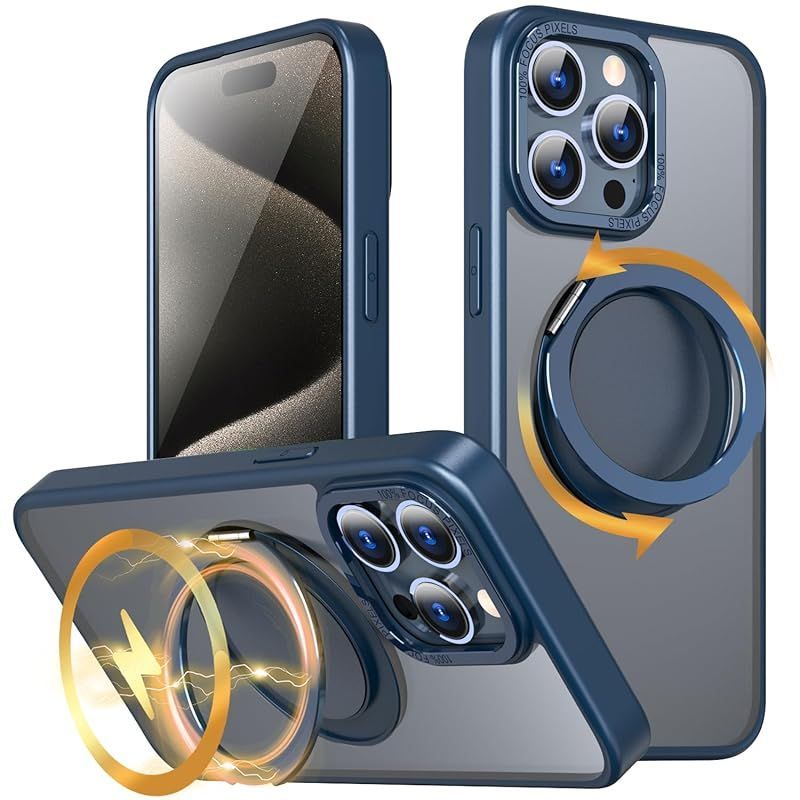 KWATUNG 互換品 ケース iphone 15 pro max 対応 ケース magsafe対応 360回転スタンド いphone15pro max 用 ケース magsafe対応 リング ワイヤレス充電対応 指紋防止 アイホン15pro max 用