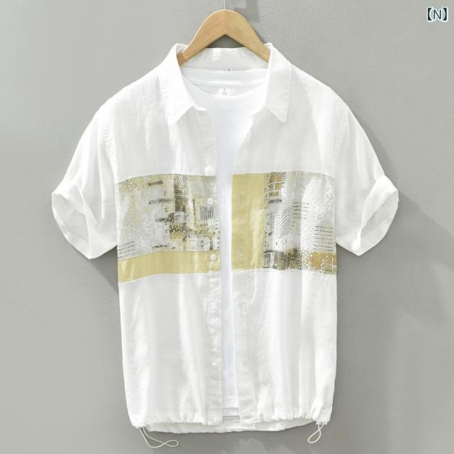 【人気急上昇】 種類56 - M|F - 2525 ホワイト メンズ ファッション 服 男性用 オシャレ シンプル 大人 かっこいい 大きいサイズ ストリート 紳士服 夏 プリント リネンシャツ 半袖 カジュアル 通気性 コットンリネン 生地 半袖 シャツ 欲しいモノを一括サーチ。