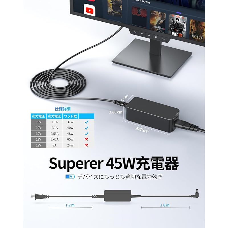 新品】 19V LG 対応 モニター AC アダプター 19/20/22/23/24/25/26/27