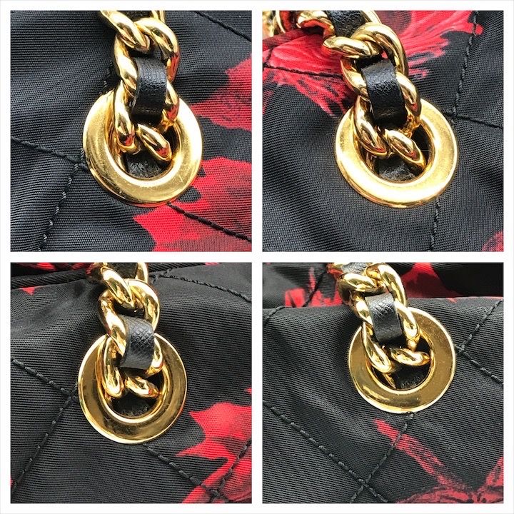 美品 PRADA プラダ 三角ロゴ プレート ナイロン キルティング フラワー