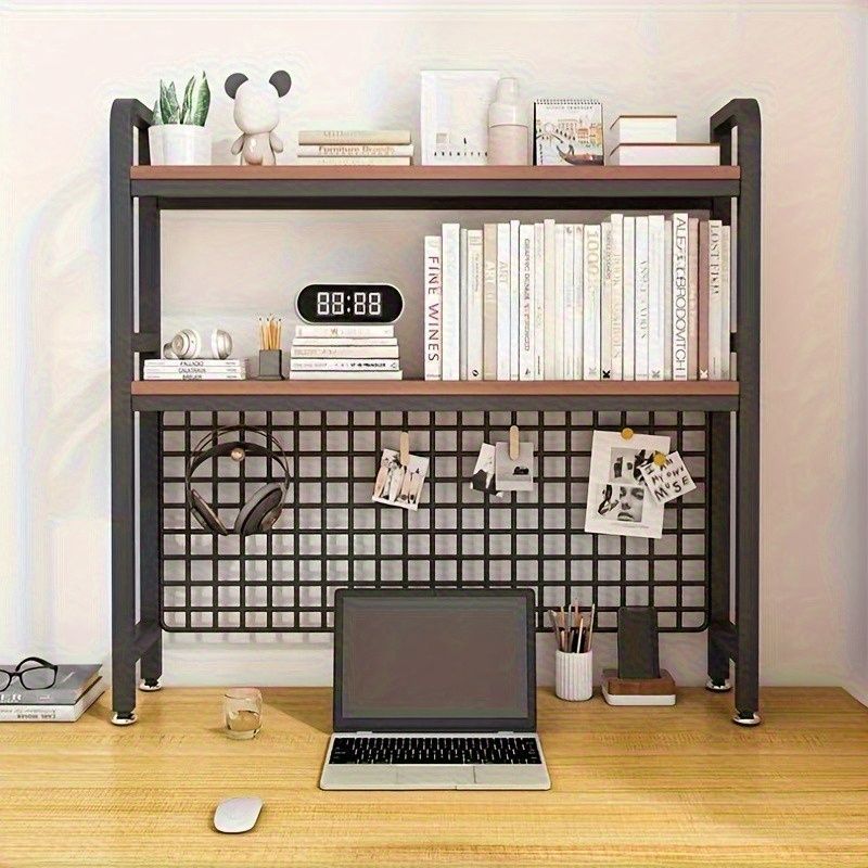 新着商品 調節 なダブルレイヤーデスク収納ボックス グリッド付き - 多機能木製本棚 本 コンピューター 化粧品などに適しています - リビングルーム ベッドルーム バルコニーに非常に適しており 実用的な棚ですLKJ