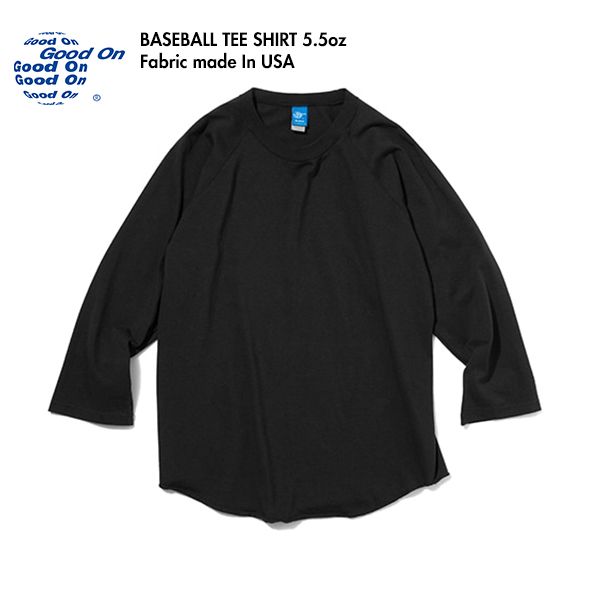 Good On グッドオン ベースボール Ｔシャツ ラグラン 7分袖 ユニセックス アメリカ製生地 日本製 GOLT601 BASEBALL TEE ブラック XL