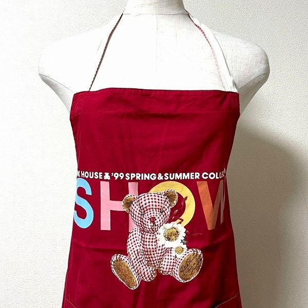 anc ピンクハウス PINKHOUSE エプロン 赤 白 くま チェック ロゴ 美品