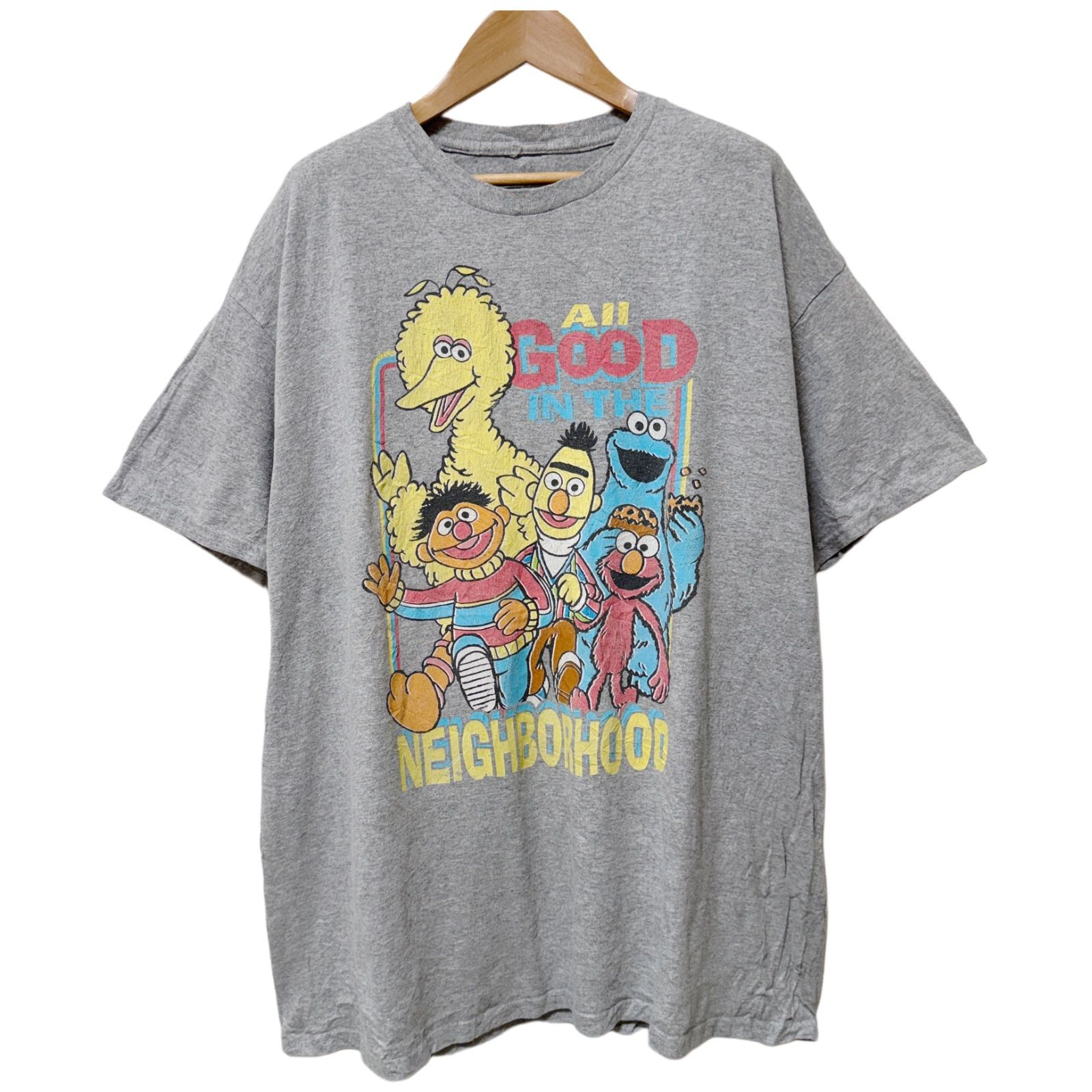セサミストリート Tシャツ XL グレー 00s フェード ALL GOOD IN