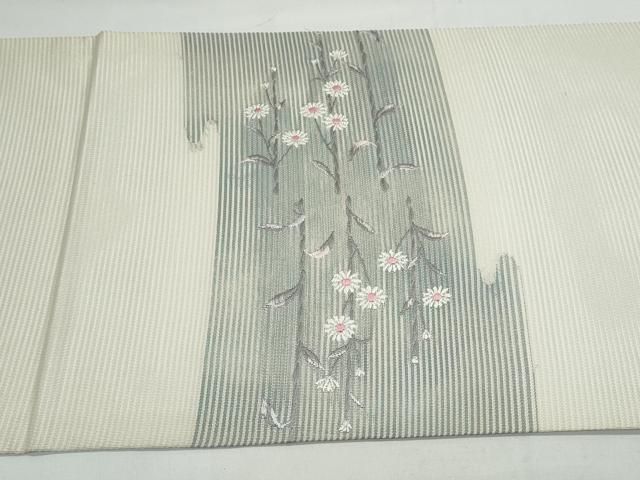 平和屋着物＊夏物 九寸開き名古屋帯 唐織 草花文 銀糸 正絹 逸品