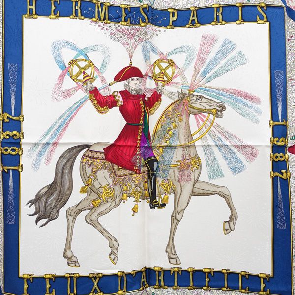 HERMES エルメス カレ90 技巧の火 スカーフ レッド系 タグあり