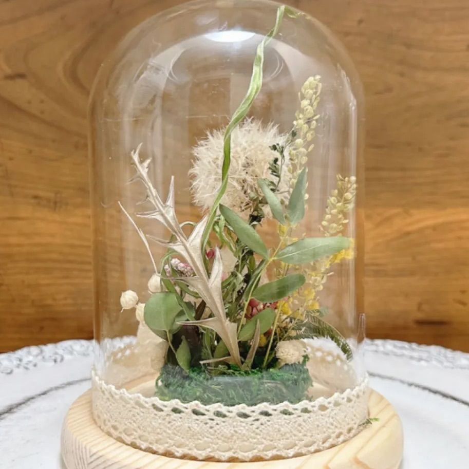 ハンドメイドドライフラワー　たんぽぽガラスフレームW ホワイト ハンドメイドドライフラワー たんぽぽガラスフレームW ホワイト