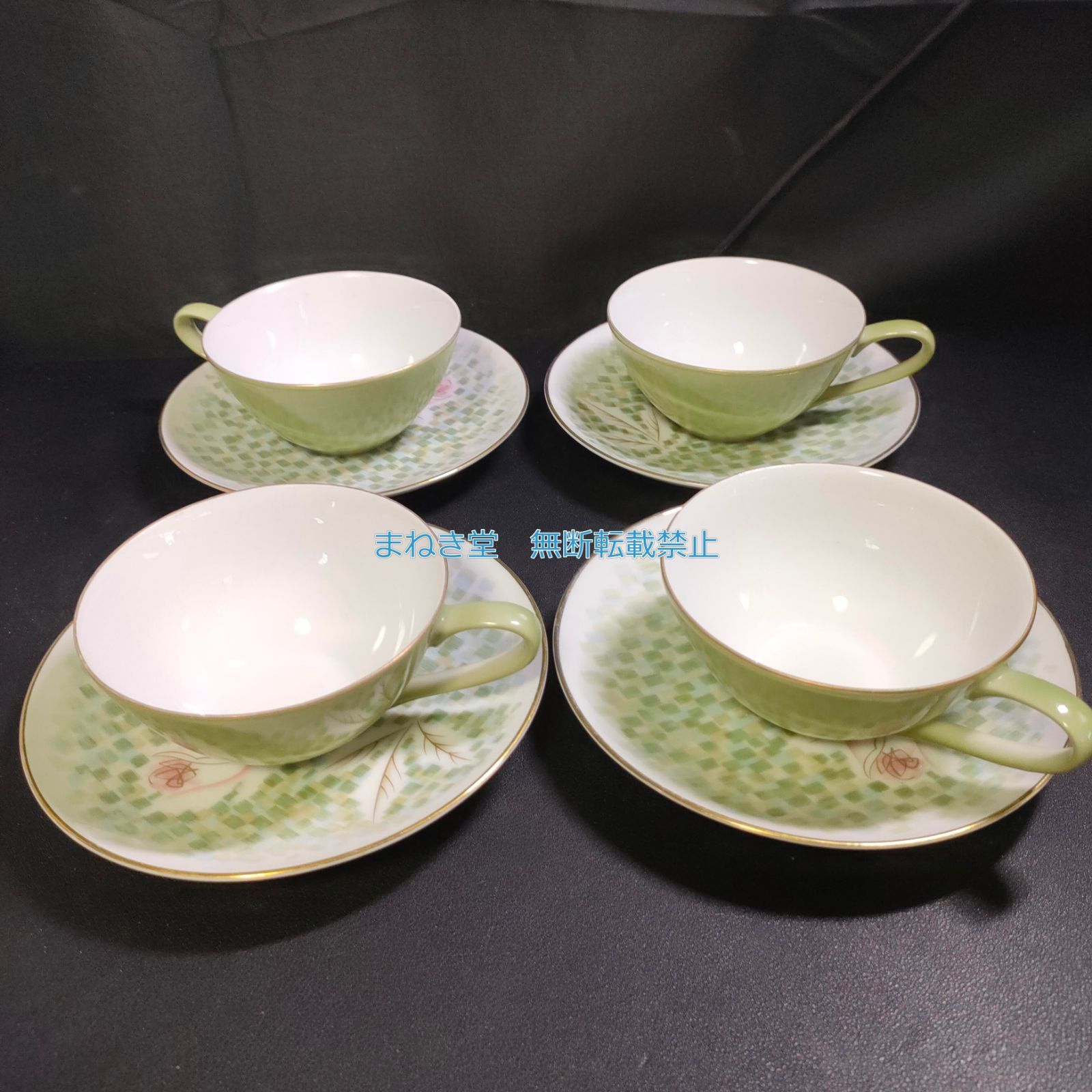 Noritake ティーカップ＆ソーサー 金彩 ローズ 4客セット 1955年 昭和 