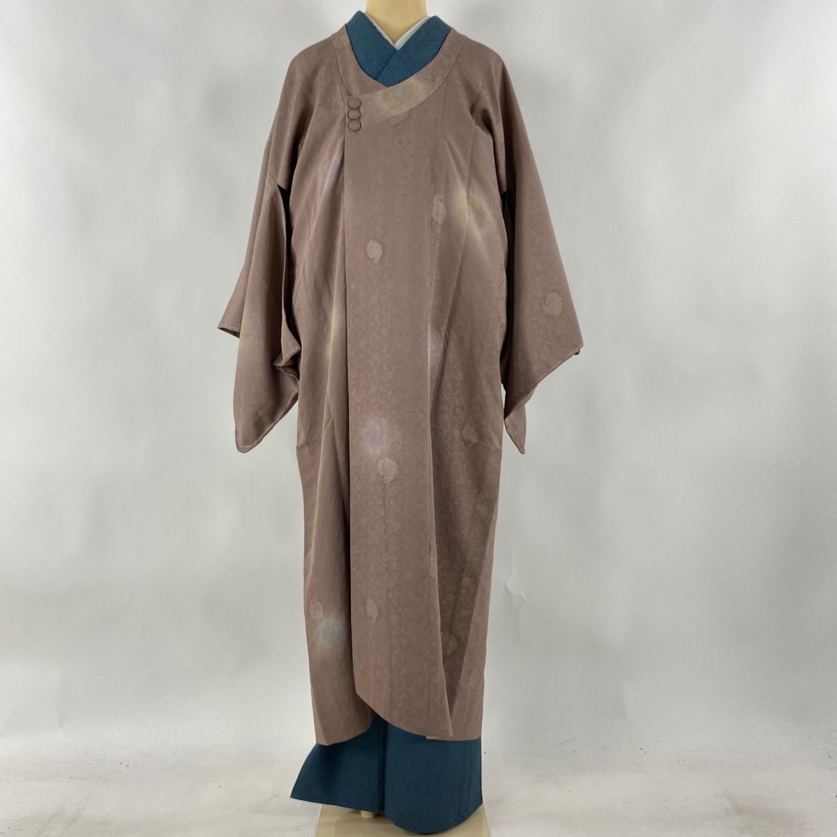 道行 身丈130cm 裄丈67cm M 和装コート 千代田衿 地紋 ぼかし 薄小豆  