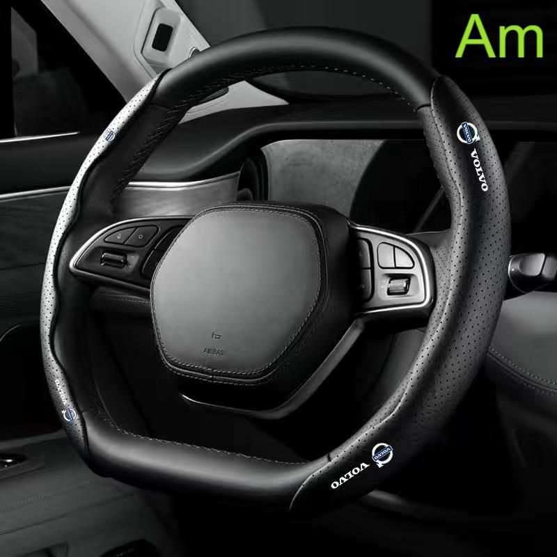 ボルボ VOLVOブラックハンドルカバー ハンドル保護 専車ロゴ ステアリングカバー レザー 滑り止め D型 O型 分割 タイプ 2本セット aacn qtm