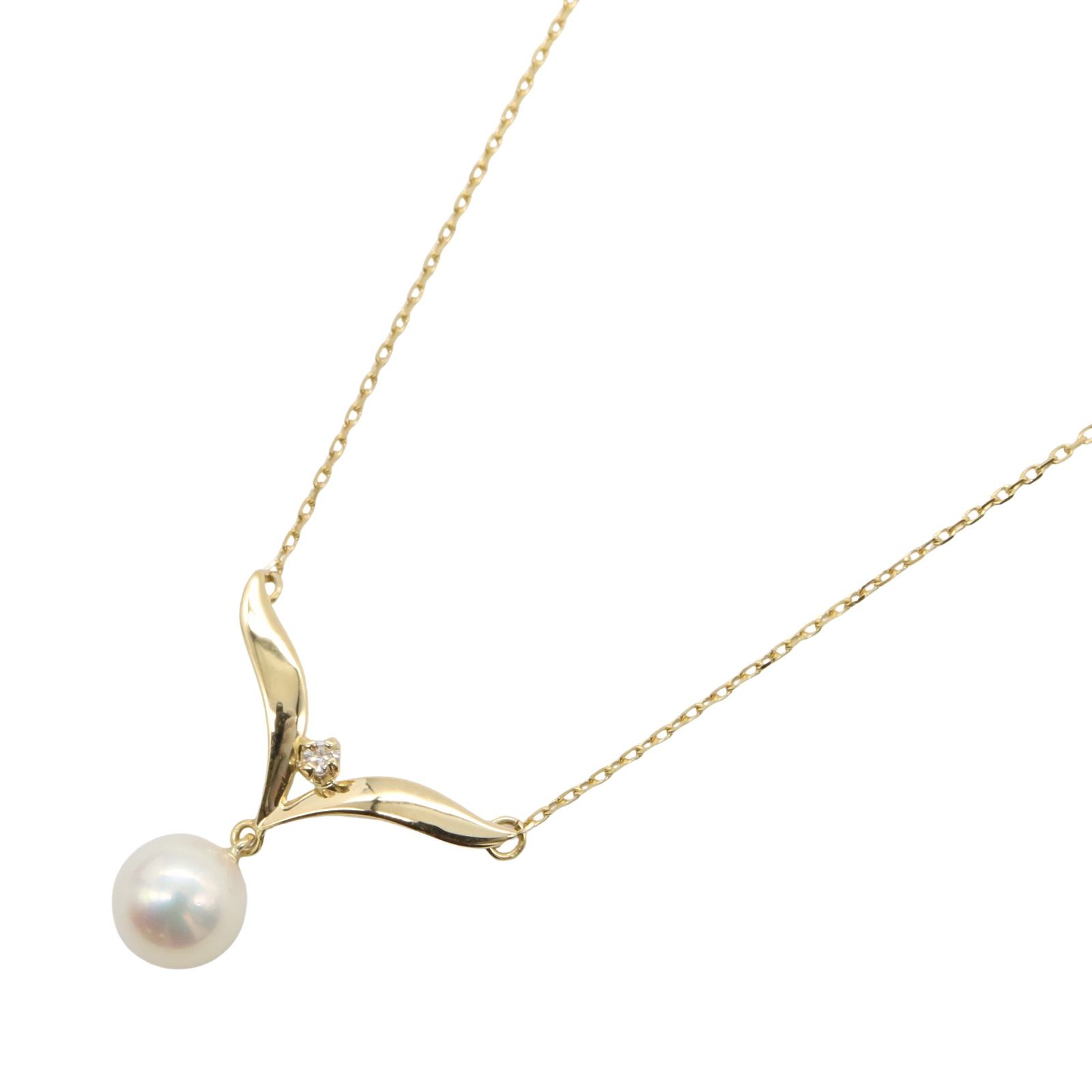 ミキモト MIKIMOTO ネックレス パール ダイヤ ネックレス 首回り42cm K18 イエローゴールド ダイヤモンド パール ダイヤ ネックレス レディース Used A