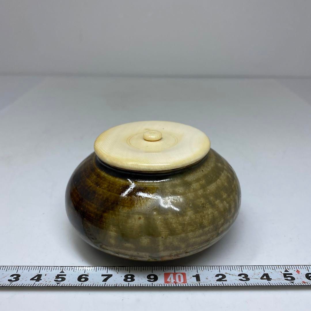 茶3 市野陶勝 丹波焼 大海茶入 共箱 幅約9㎝ 東里6-1009