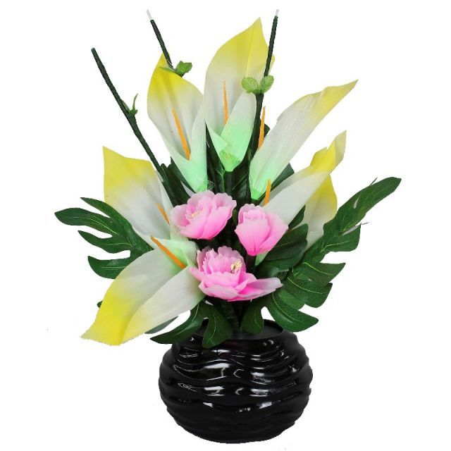 盆提灯 八女提灯 花タイプ ルミナス ローズLED 高さ49cm P50 8866-90303 電気コード式 初盆 お盆