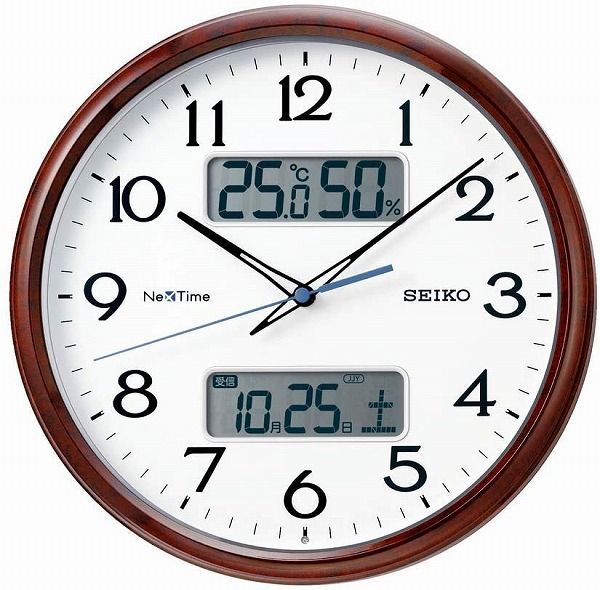 【送料無料】SEIKO CLOCK (セイコークロック) 掛け時計 茶木目 直径31cm 電波 アナログ カレンダー 温度 湿度 表示 セイコーネクスタイム ZS252B