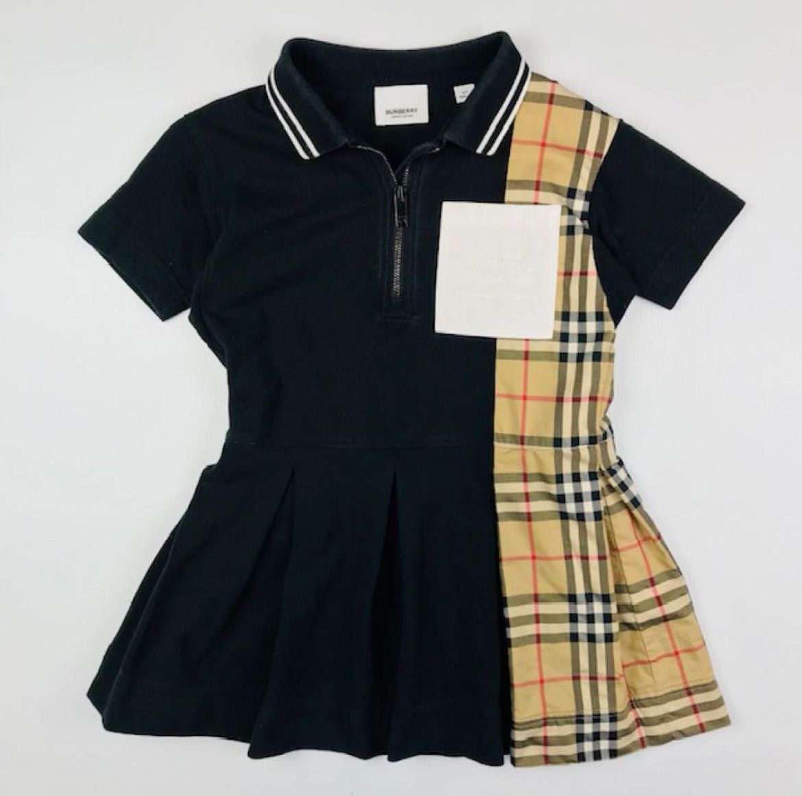 BURBERRY バーバリー ガールズ バーバリーチェック柄切替し ブランドロゴ刺繍ポケット付き ワンピース 104㎝ ブラック キッズ チルドレン アウター 秋冬物 発表会 子供服 カジュアル