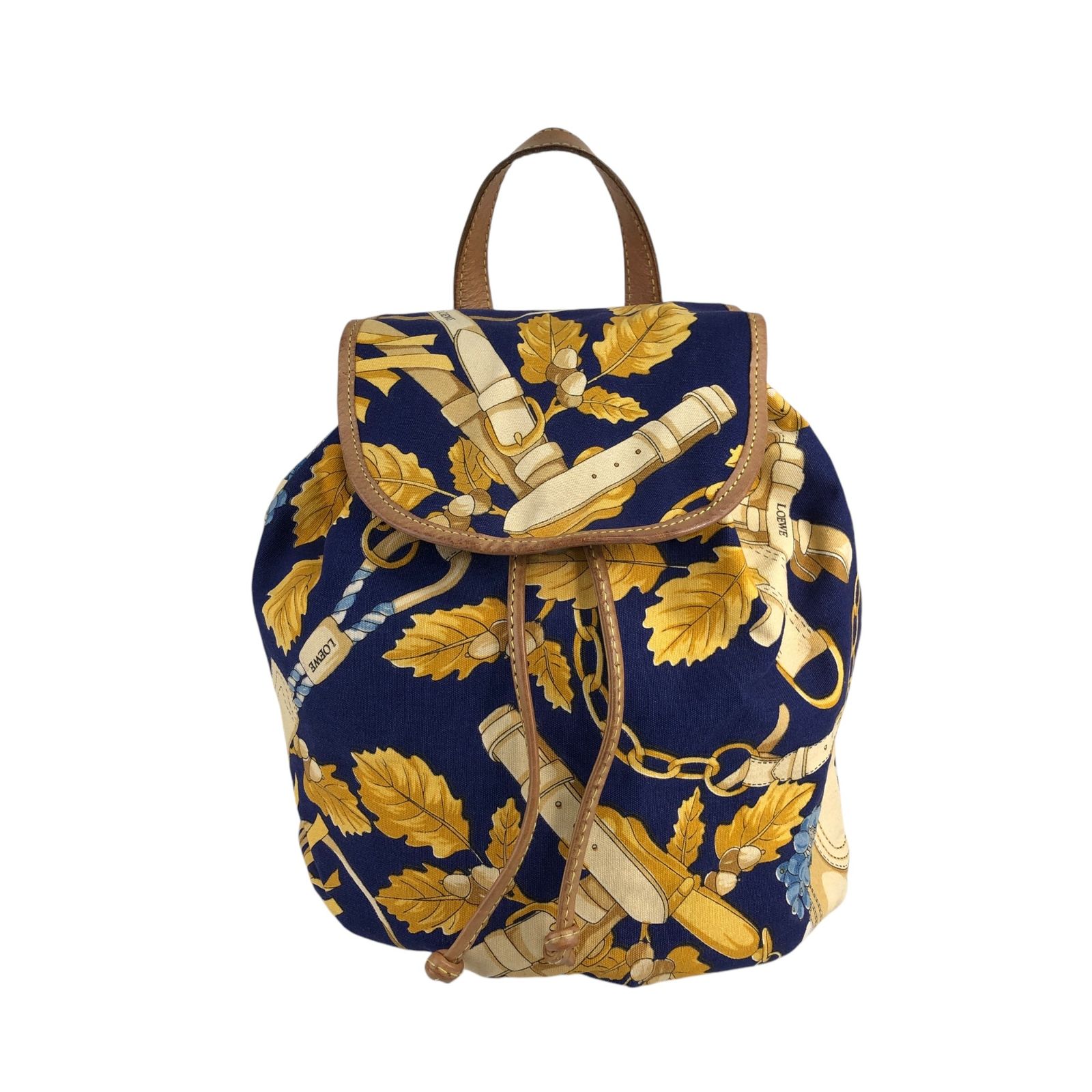 充実の品 LOEWE ロエベ 総柄 キャンバス 巾着 バックパック ネイビー 小物