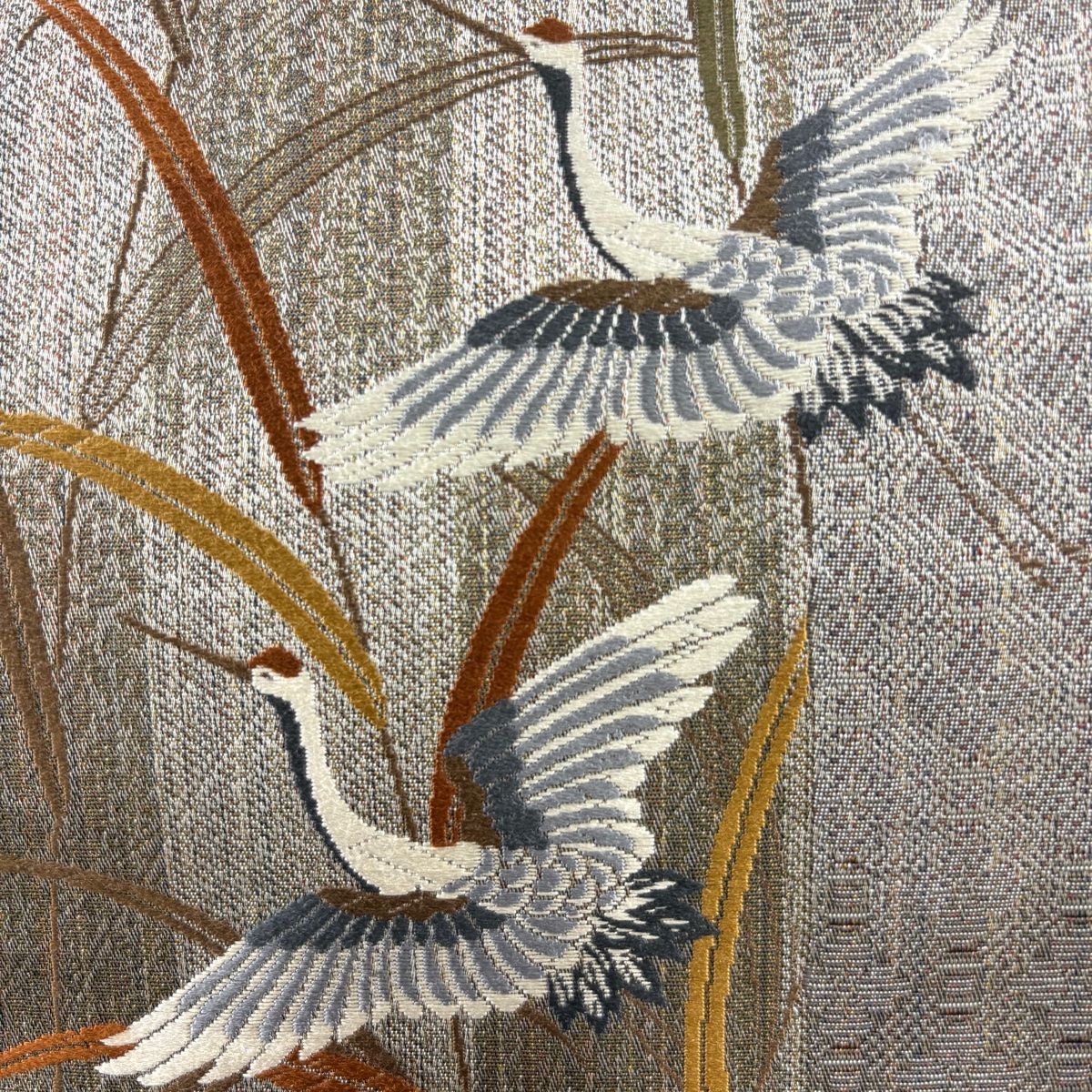 袋帯 秀品 鶴 葉 刺繍 灰色 六通 正絹 【中古】 - メルカリ