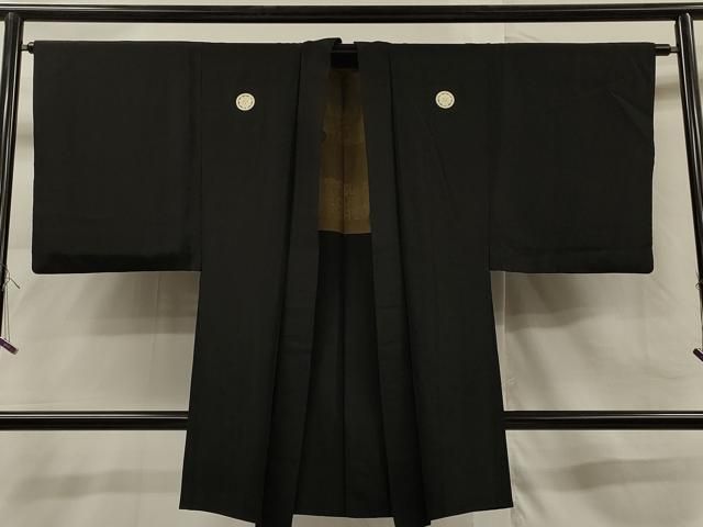 平和屋着物＃男性 黒紋付 正絹 CAAR9125id