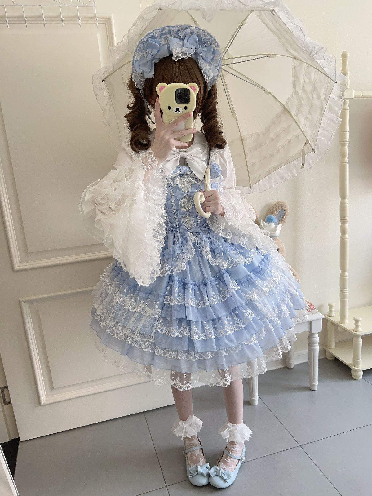 姫系デザイン ピンク?ホワイトブルーの3色展開