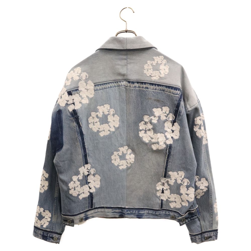 READY MADE (レディメイド) 23SS ×DENIM TEARS CTN WREATH TRK JKT/BLUE RE-DT-BL-00-00-14 ×デニムティアーズ フラワーエンブロイダリー再構築デニムジャケット インディゴ