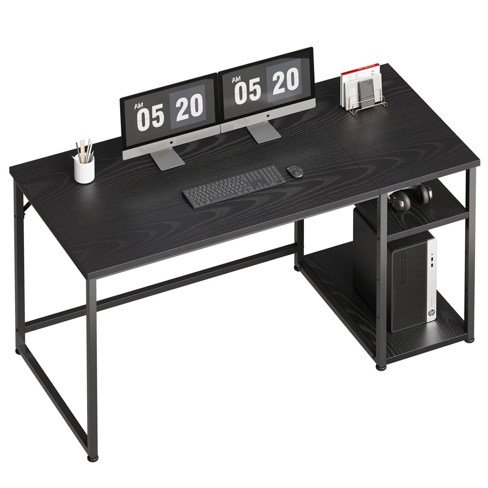 スチールウッド簡易棚付きデスク SZ123HFD 黒い 幅140*奥行60cm 収納 デスク デスク 学習机 table ブラック パソコンラック 家具 勉強机 スタンディングデスク テーブル カウンター 机 ゲーミング p