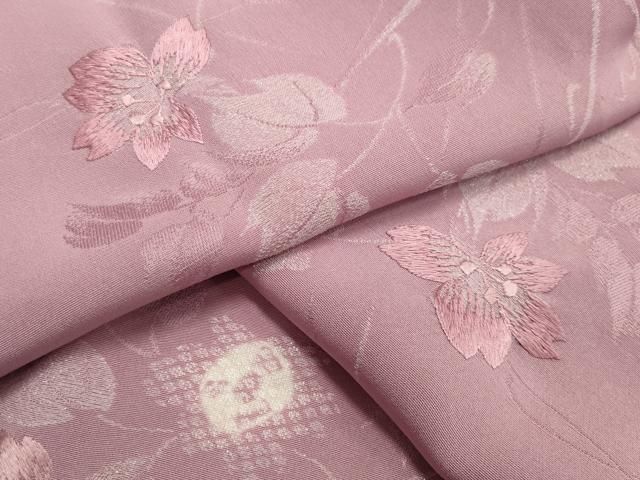 平和屋着物●長襦袢 単衣 刺繍 枝花文 正絹 CAAX5921gh