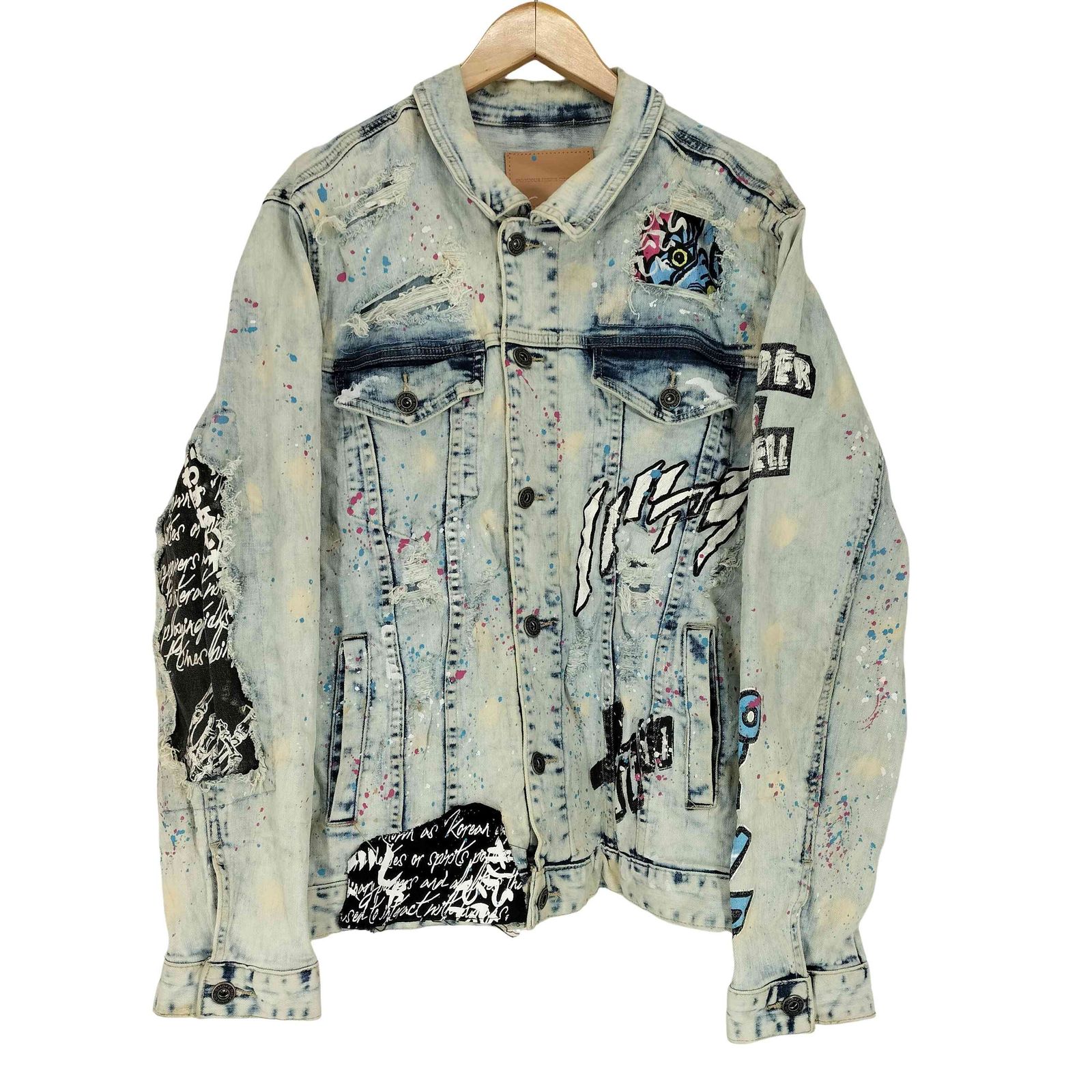 ユーズドフルギ USED古着 SMOKE RISE DNM バック刺繍ダメージ加工デニムジャケット メンズ  L