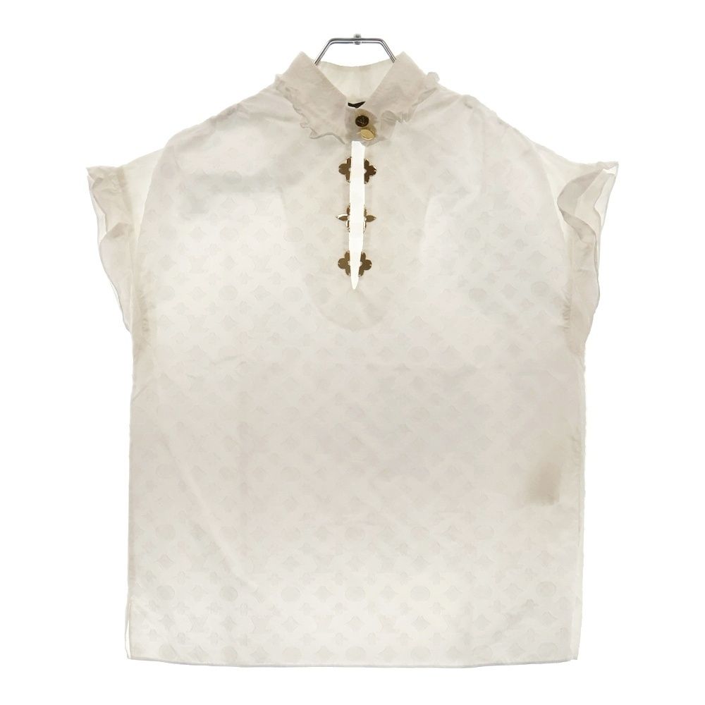 LOUIS VUITTON ルイヴィトン 19AW モノグラム ノースリーブ フリルブラウス ホワイト レディース RW192WW AQV FHBL13