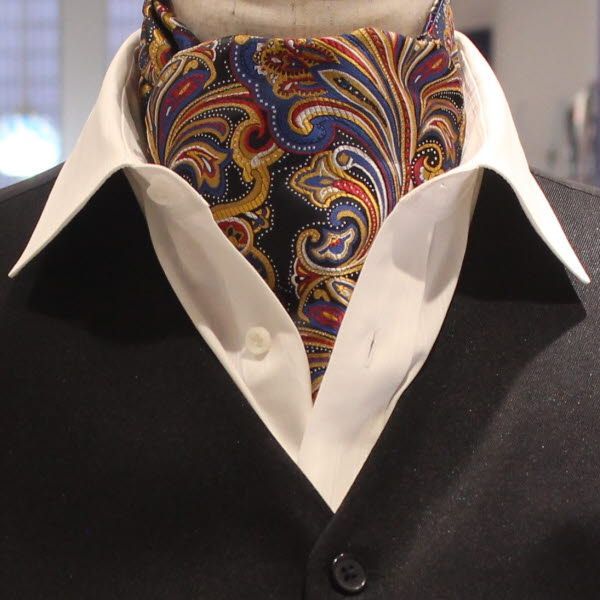 ネイビー×マルチカラー・ペイズリー・ジャカード・アスコットタイ