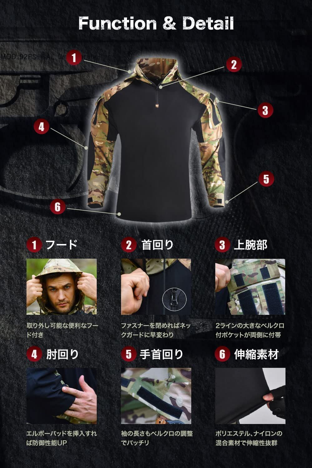 その他 【最短発送】BDU サバゲー コンバットシャツ 服 フード付き