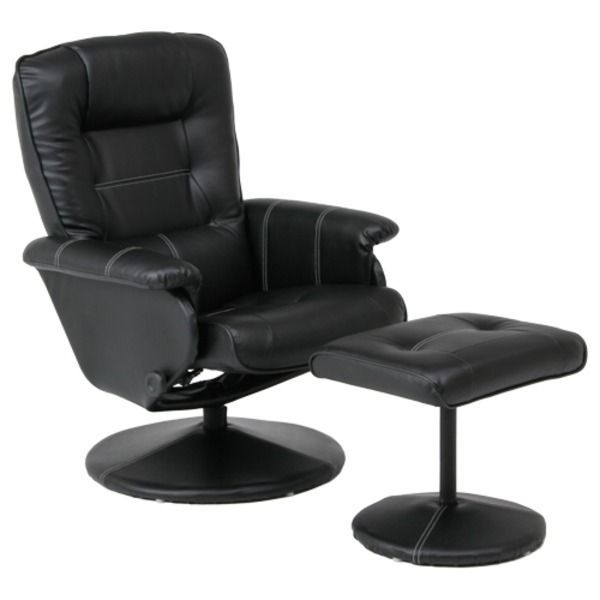 人気ブランドの新作も！ リクライニングチェア パーソナルチェア 幅74cm ブラック 360度回転式座面 オットマン付 スチール 合皮 マリーノ リビング 代引不可 【品質は100％満足保証】