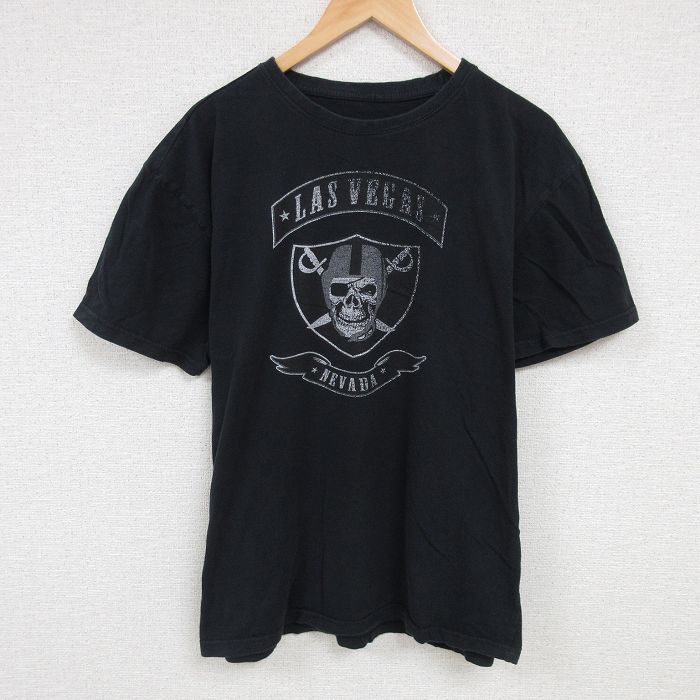 XL/古着 半袖 Tシャツ メンズ ラスベガス スカル クルーネック 黒 ブラック 24jul06 中古