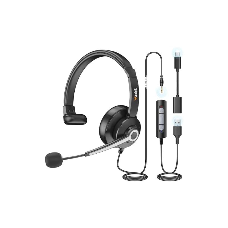 送料無料】Wantek アップグレードヘッドセット USB/Type-C/3.5mm 両耳