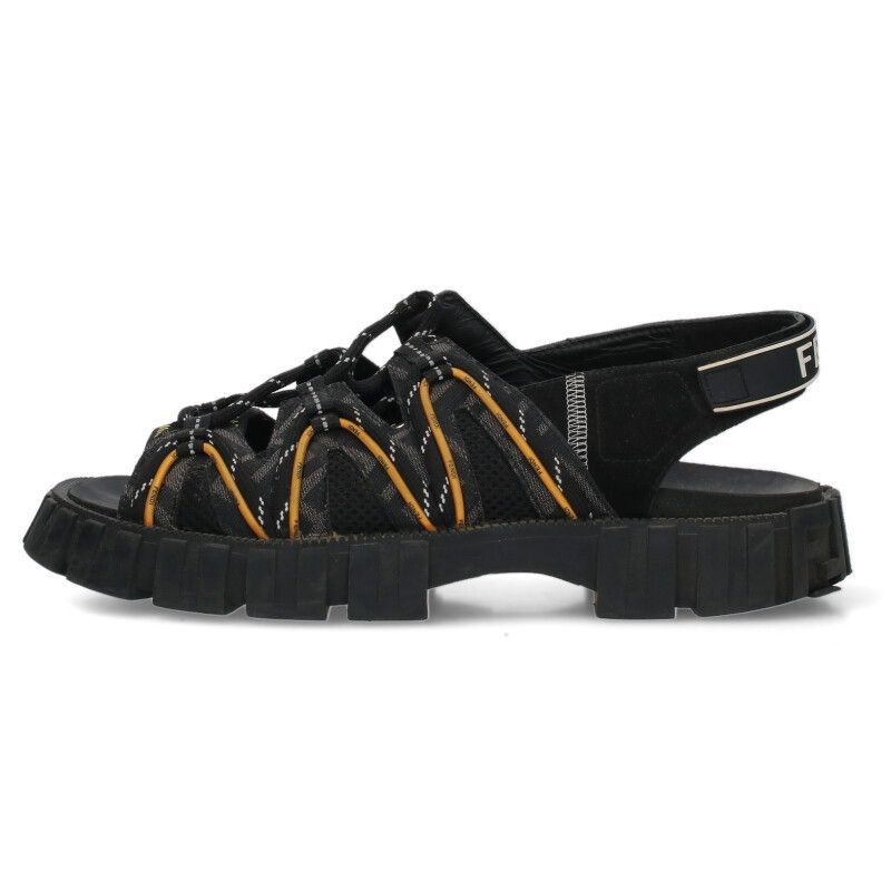 フェンディ 21SS ファブリック サンダル 6 ブラック フォース FF 厚底 フェンディ フィール サンダル ファブリック ブラック | Fendi