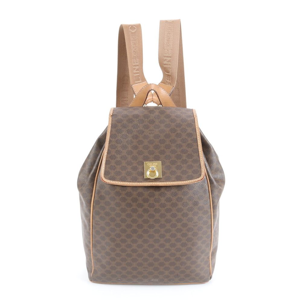 美品 ヴィンテージ セリーヌ マカダム レザー リュックサック リュック バックパック ブラウン ゴールド 金具 レディース ERE CW24-10【】