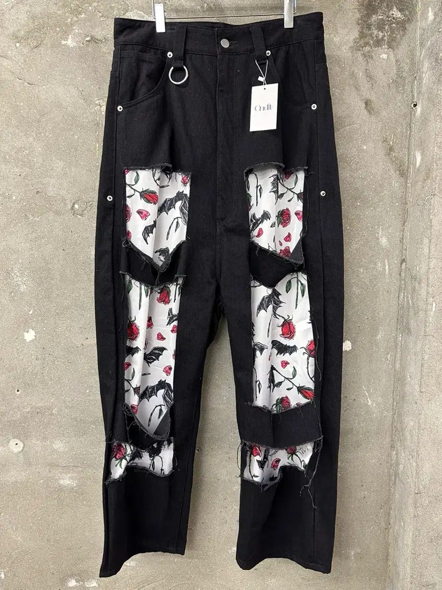 KIDILL キディル ダメージ ローズパターン 黒 パンツ