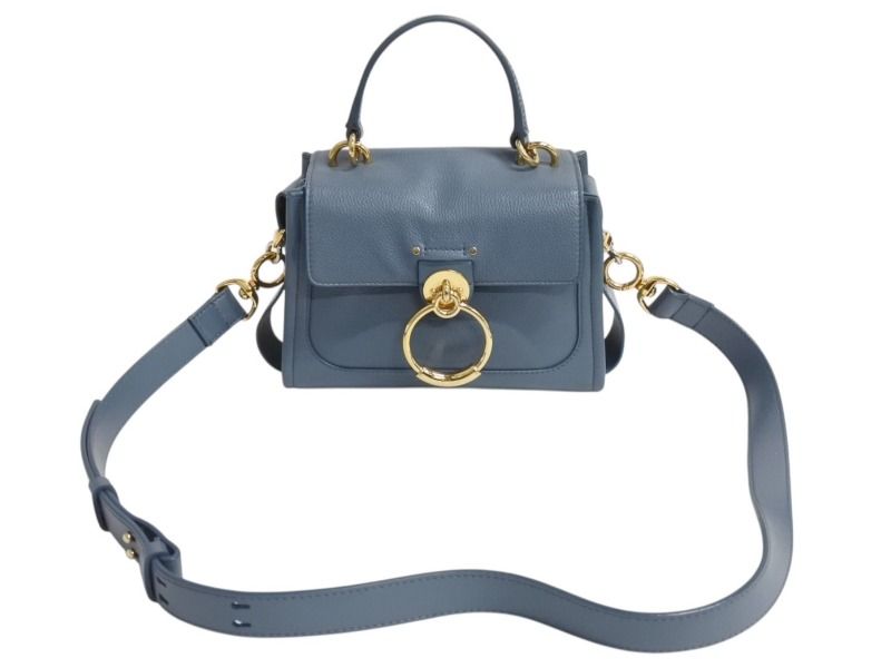 Chloe クロエ テス 2WAY スモール ハンドバッグ ショルダーバッグ カーフ ゴールド金具 ブルー 4b002245