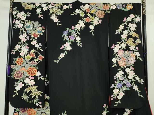 平和屋着物▼お引きずり・お引き摺り・引き振袖　和装　結婚式　舞妓　芸妓　芸者　衣装　駒刺繍　草花文　暈し染め　金彩 逸品 DAAW2083zy 平和屋着物▽お引きずり・お引き摺り・引き振袖 和装 結婚式 舞妓 芸妓