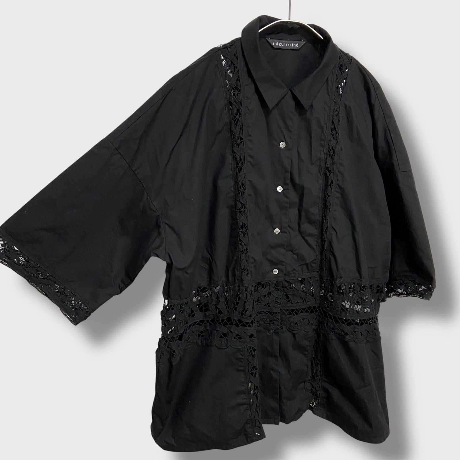 mizuiro ind ミズイロインド バテンレース ワイドシャツ ブラック mizuiro ind バテンレースワイドシャツ｜ MARcourt ONLINE STORE
