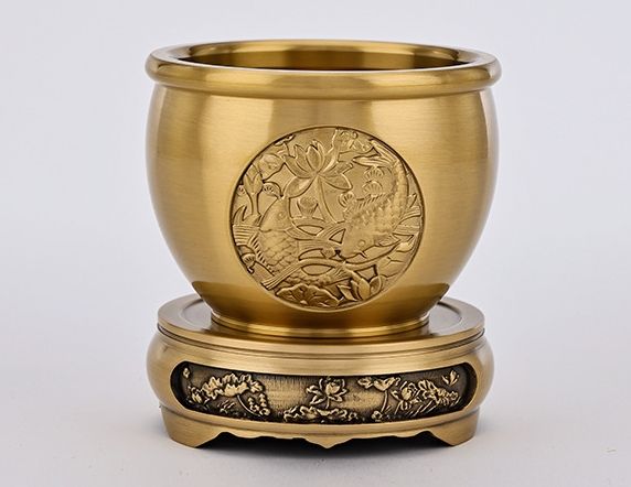 ブロンズ製 蓮華底座 招福貯金箱 豊年満作 インテリアオブジェ